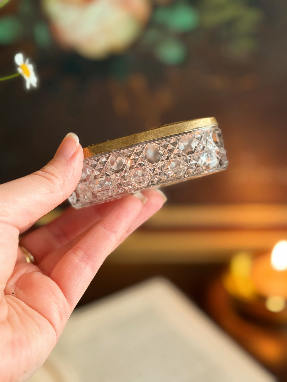 Antique Glass + Brass Lid Trinket Dish