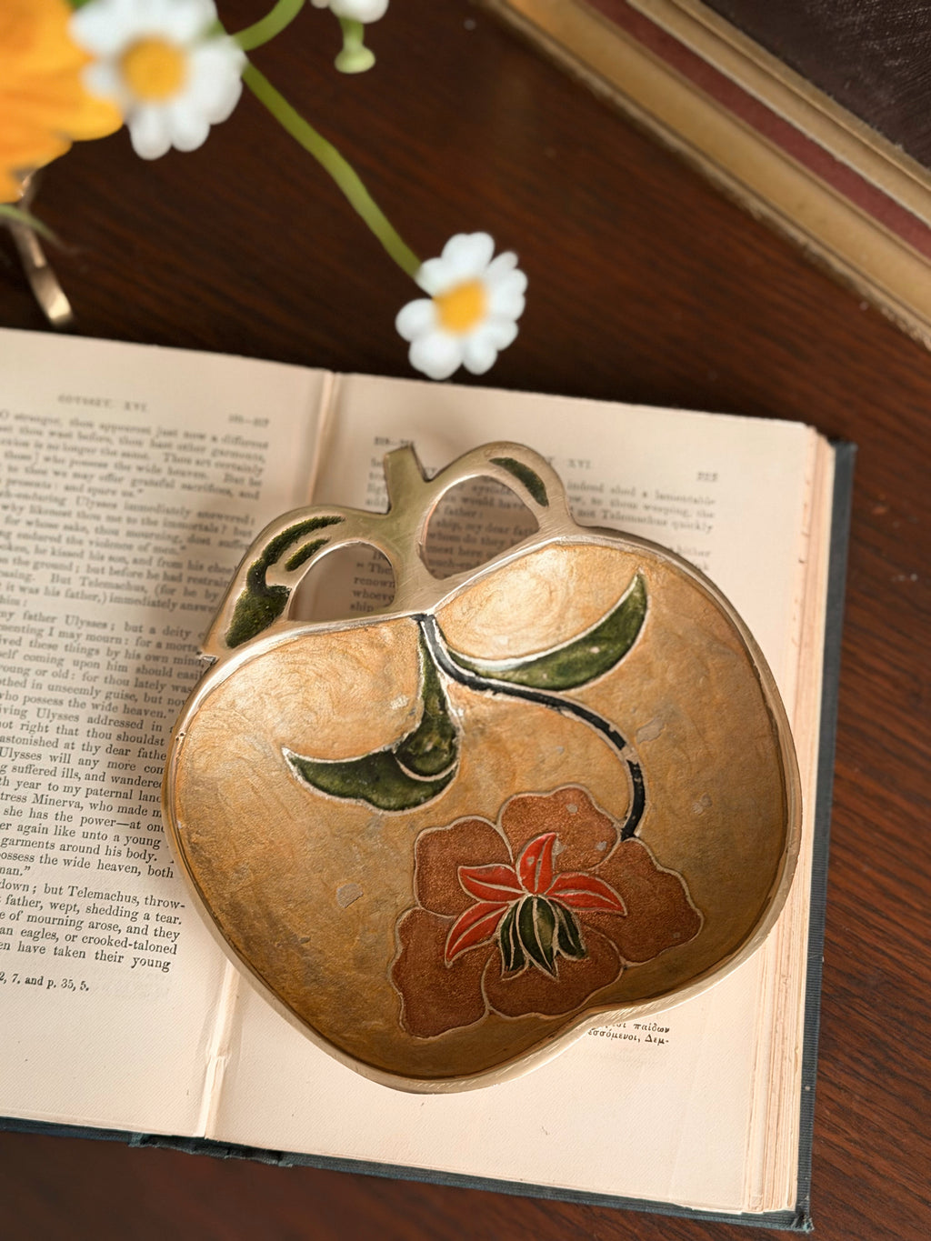 Vintage Brass + Enamel Trinket Dish