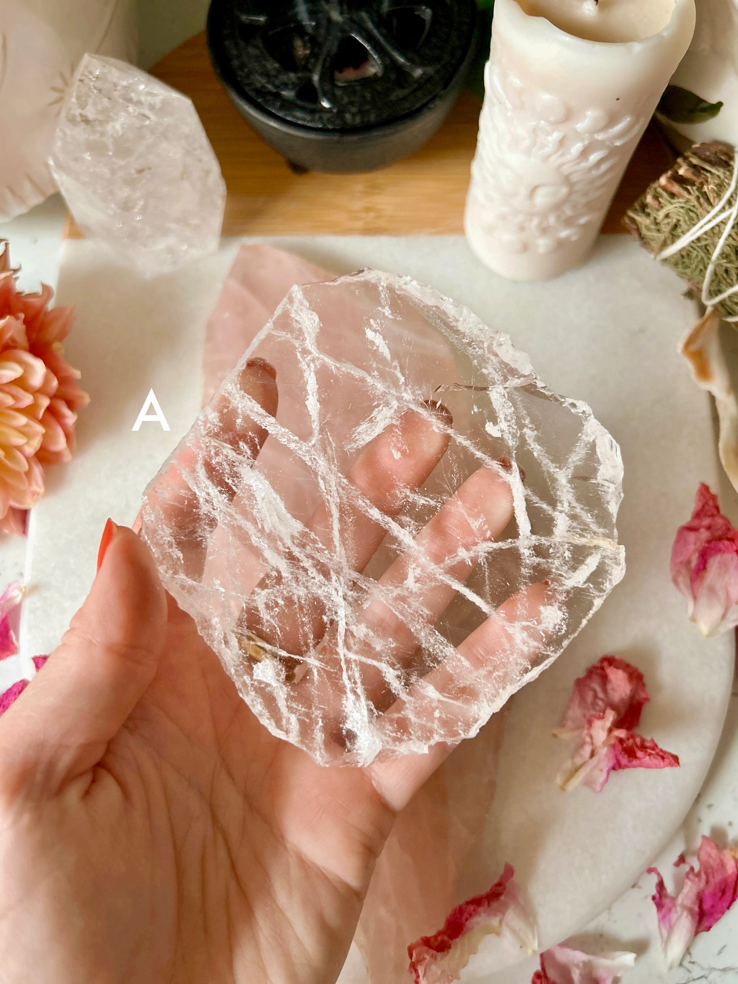 Clear Quartz Crystal Coaster | Charging Plate Slab Slice