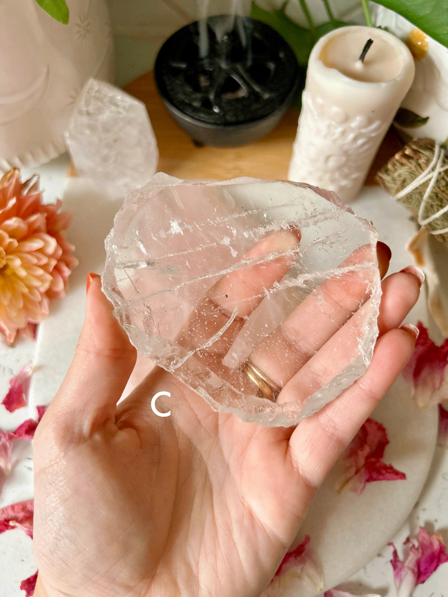 Clear Quartz Crystal Coaster | Charging Plate Slab Slice