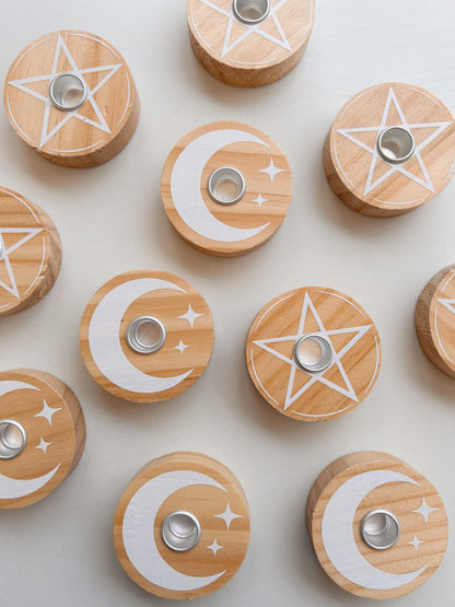 Spell Chime Candle Holders | Moon + Pentagram