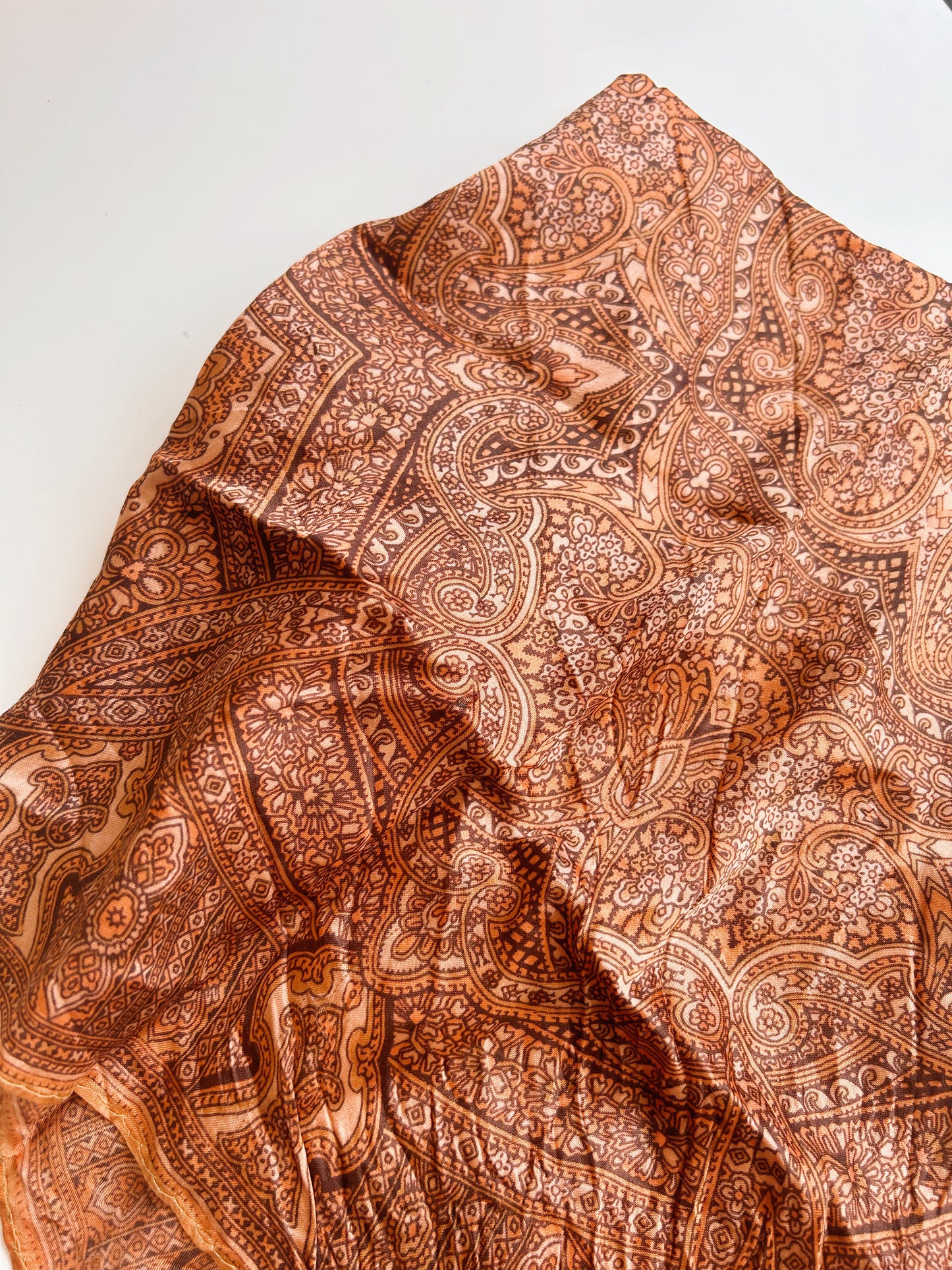 Vintage Witches Veil Scarf | Brown Paisley