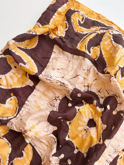 Vintage Witches Veil Scarf | Brown + Yellow Pure Silk