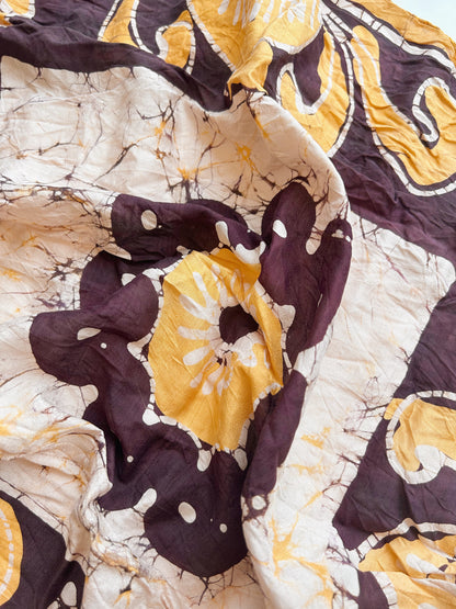 Vintage Witches Veil Scarf | Brown + Yellow Pure Silk