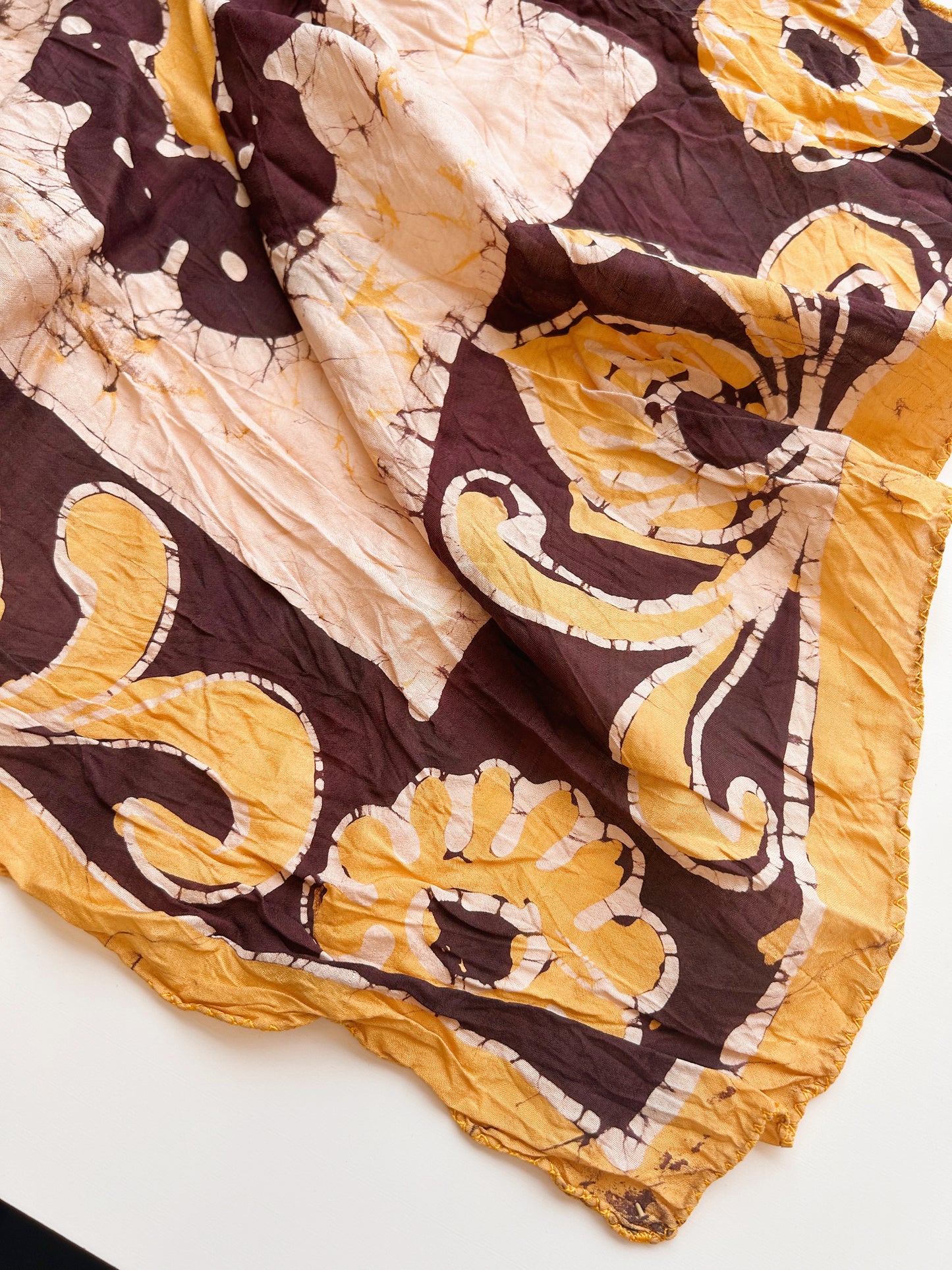 Vintage Witches Veil Scarf | Brown + Yellow Pure Silk