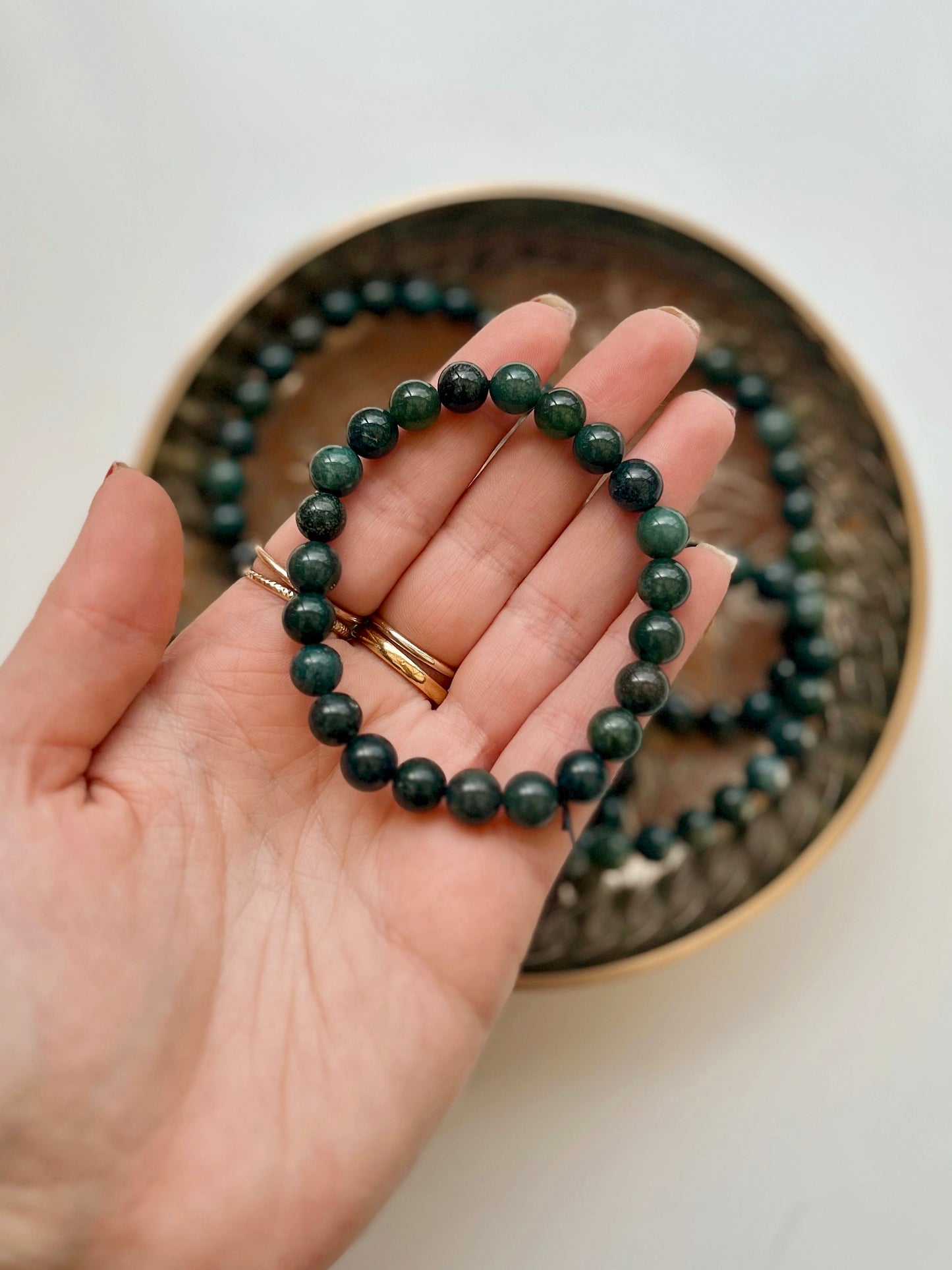 Moss Agate Bead Bracelet