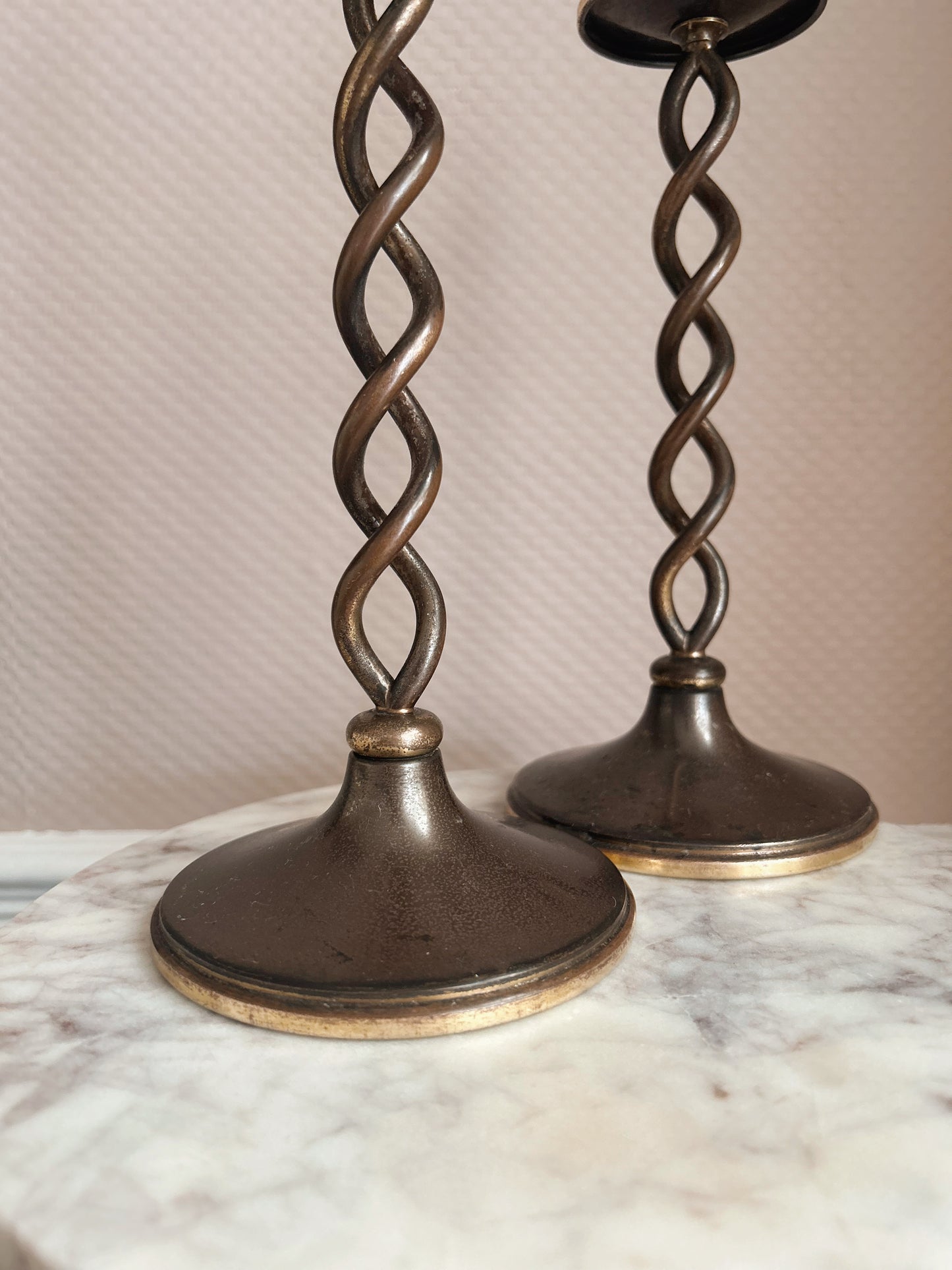 Vintage Large Metal + Brass Pair of Candlestick Holders (UK ONLY)