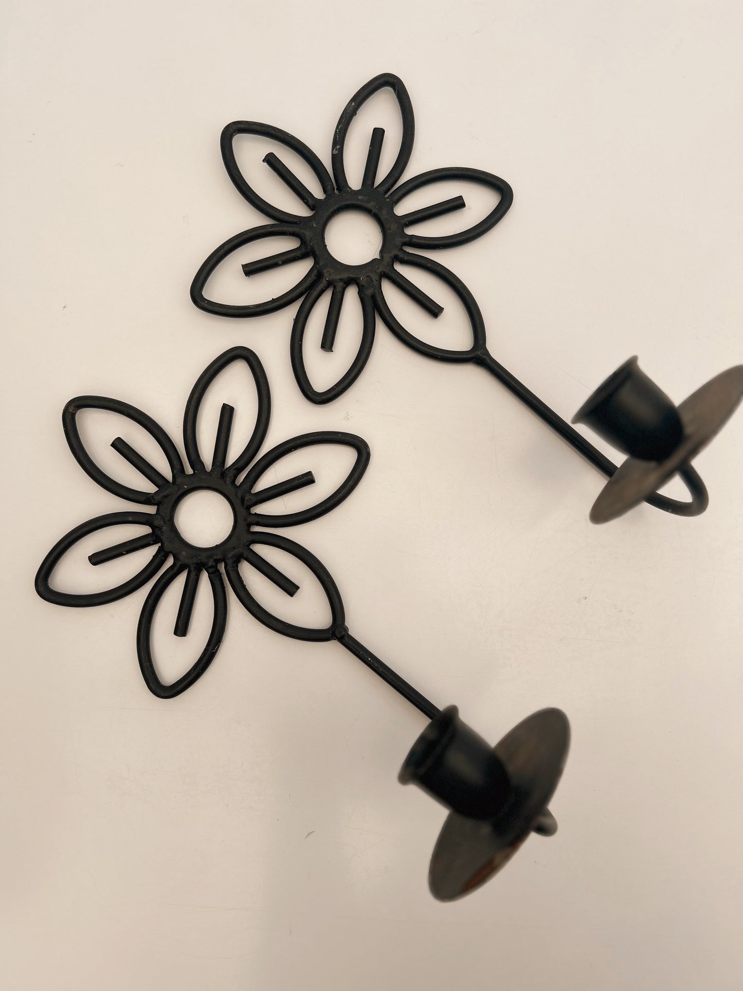 Vintage Iron Floral Pair of Candlestick Wall Sconces