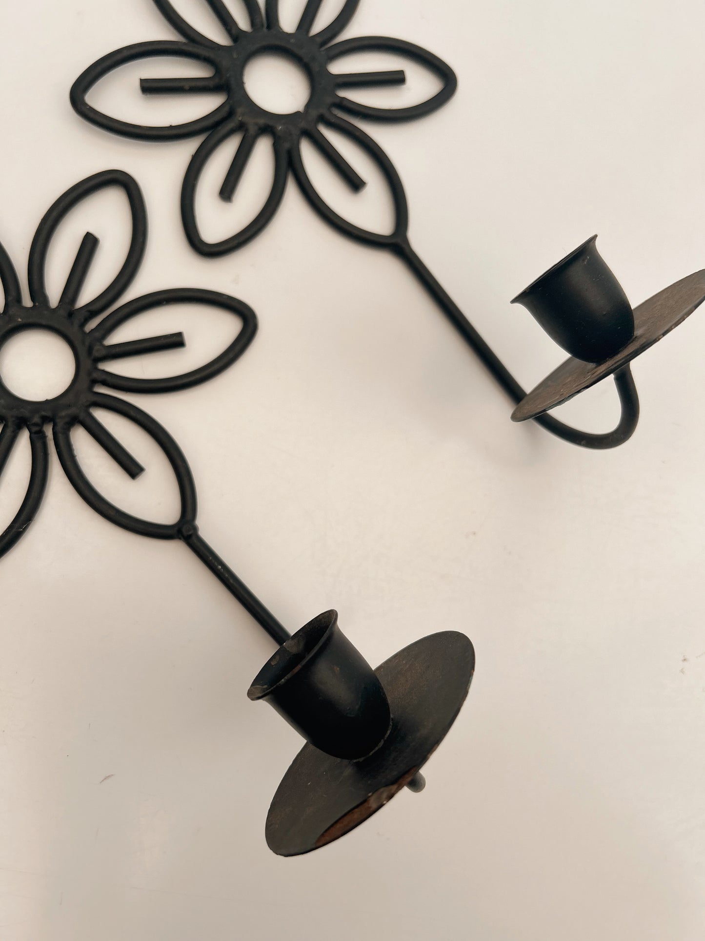 Vintage Iron Floral Pair of Candlestick Wall Sconces