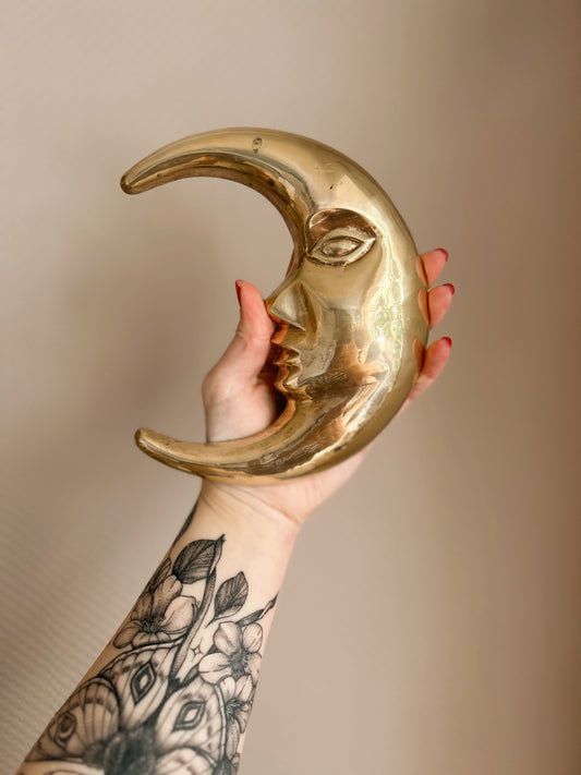 Vintage Brass Moon Face