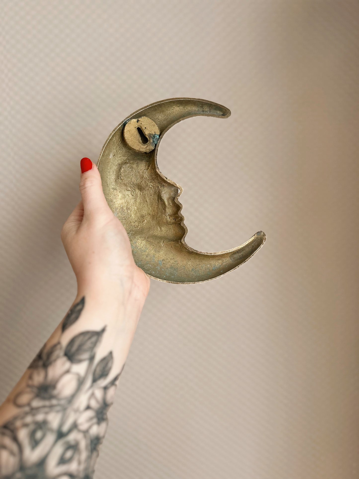 Vintage Brass Moon Face