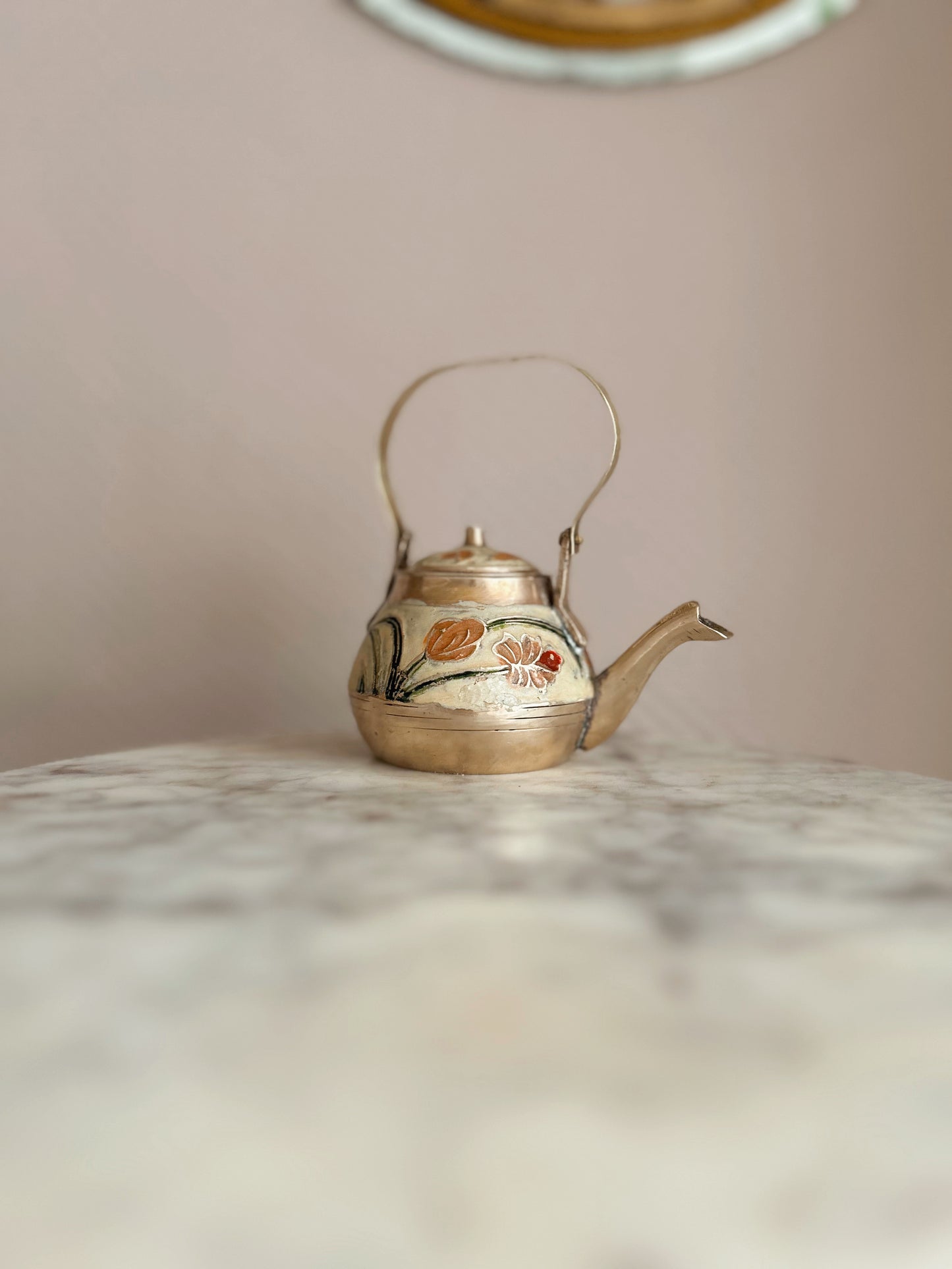 Vintage Brass + Enamel Teapot