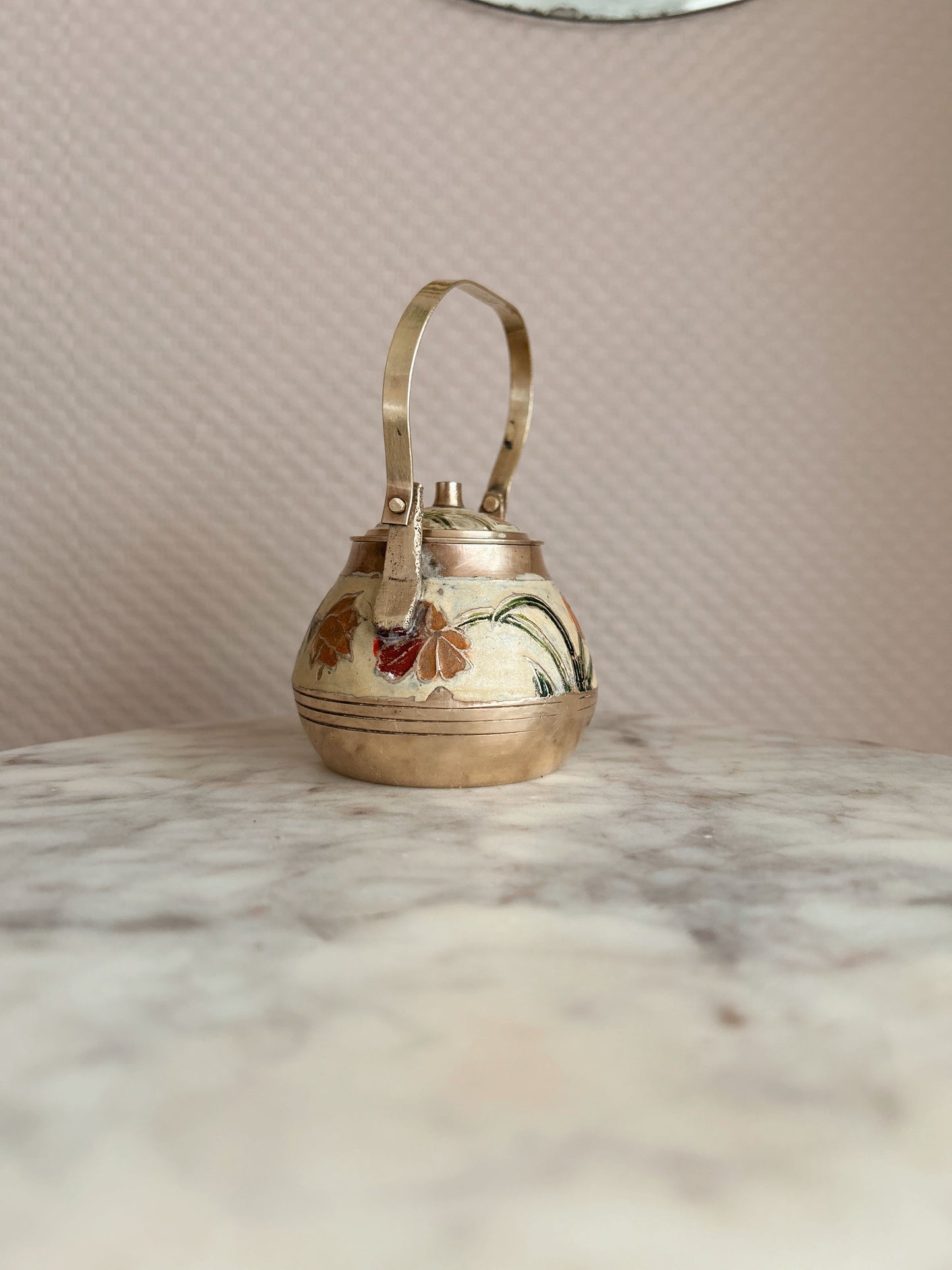 Vintage Brass + Enamel Teapot