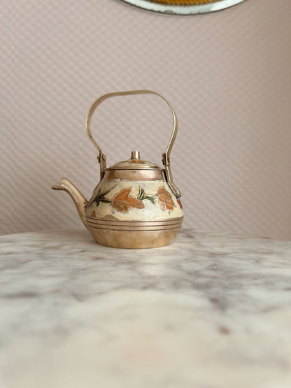 Vintage Brass + Enamel Teapot