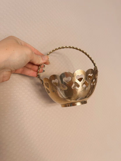 Vintage Brass Heart Trinket Basket