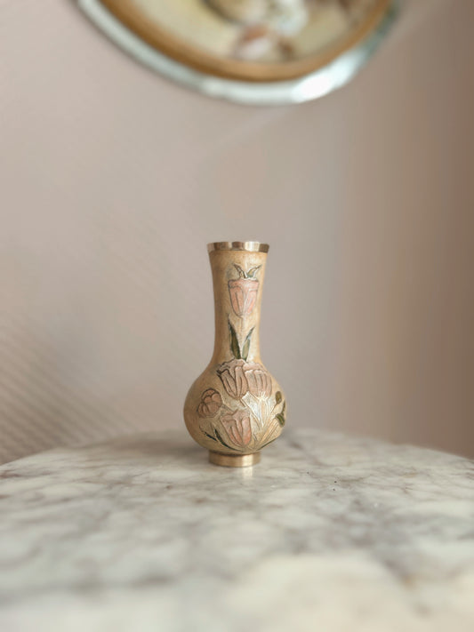 Vintage Brass + Enamel Floral Bud Vase