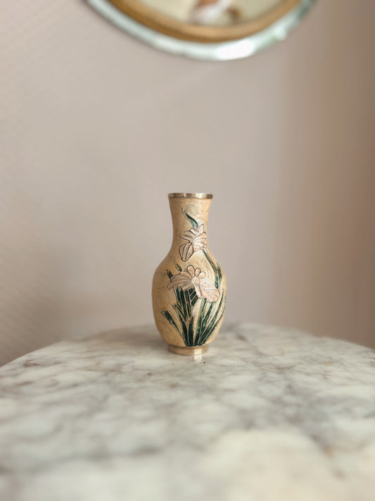 Vintage Brass + Enamel Flower Bud Vase