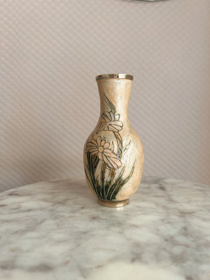 Vintage Brass + Enamel Flower Bud Vase