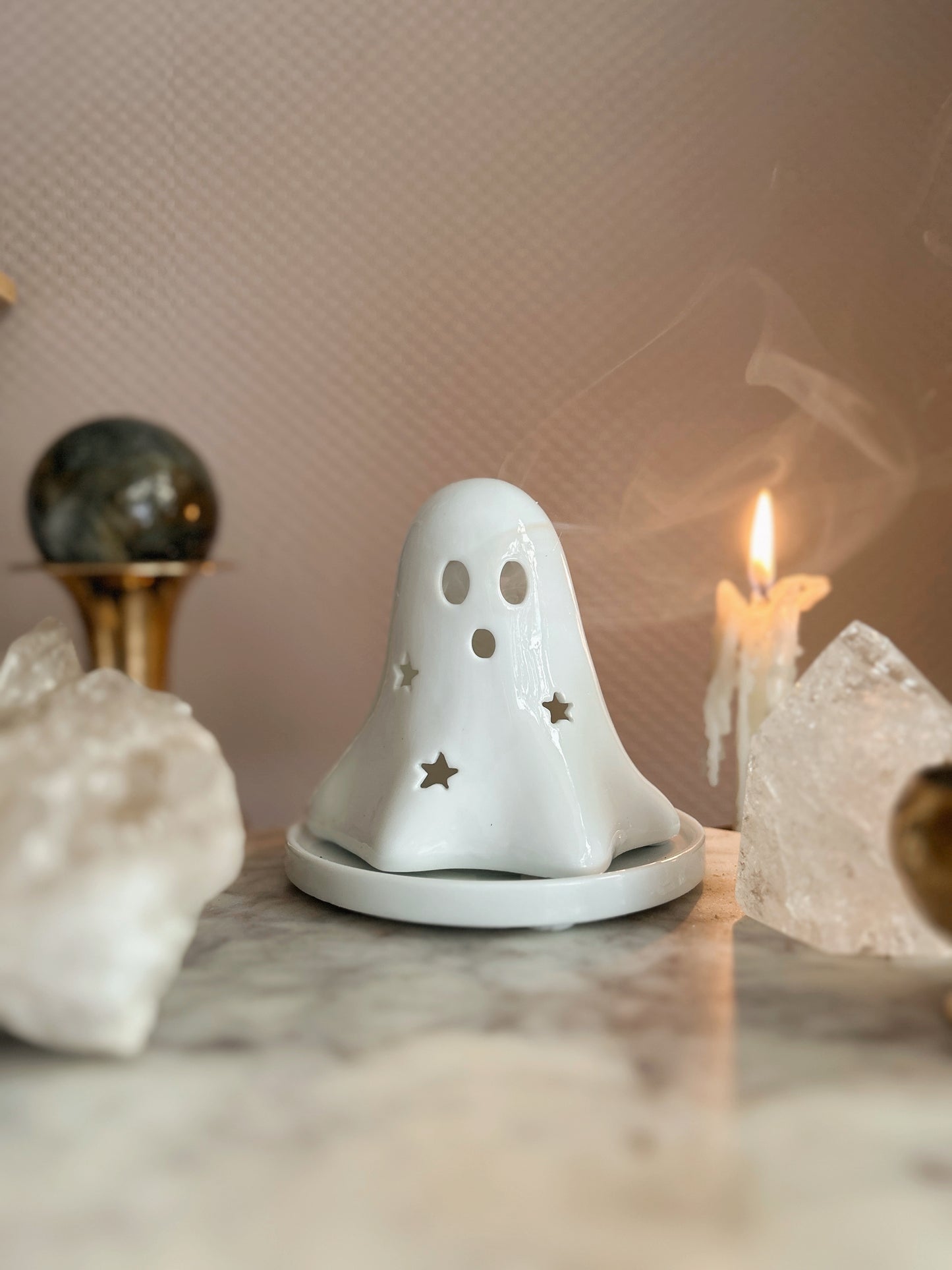 PREORDER : Ceramic Ghost Incense + Tealight Holder