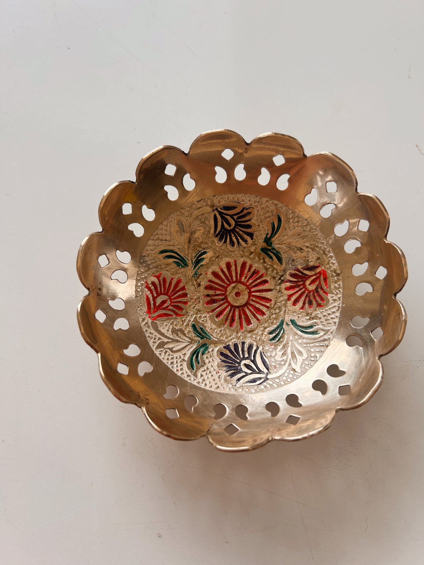 Vintage Brass + Floral Enamel Trinket Bowl