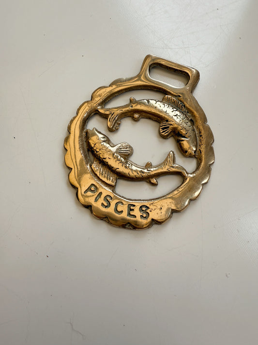 Vintage Brass Pisces Medallion