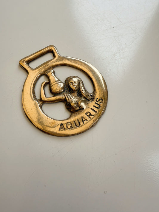 Vintage Aquarius Brass Medallion