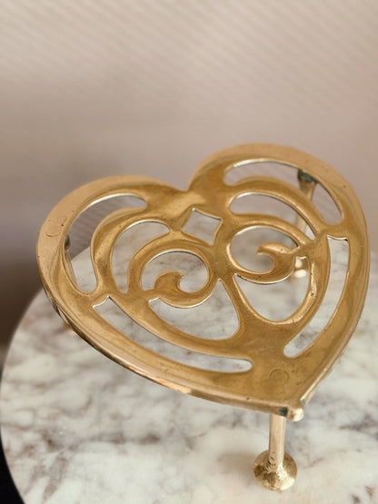 Vintage Brass Heart Trivet Stand