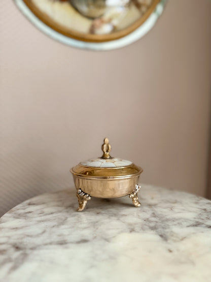 Vintage Brass + Mother of Pearl Trinket Box