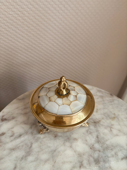 Vintage Brass + Mother of Pearl Trinket Box