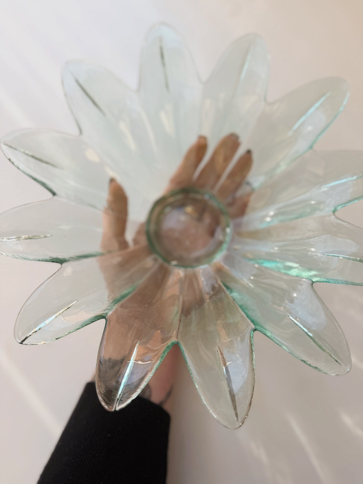 Vintage Green Glass Flower Money Bowl