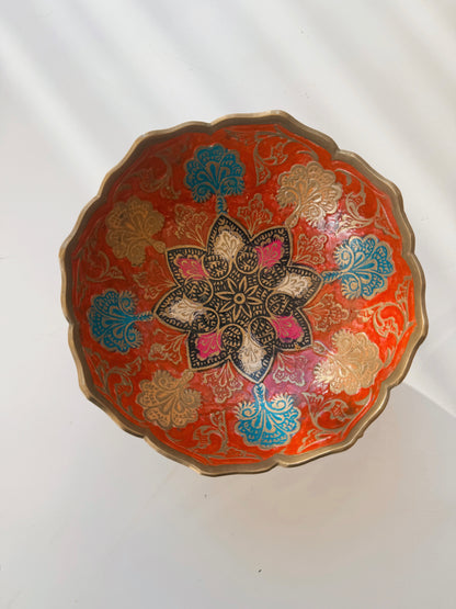 Vintage Brass + Enamel Floral Trinket Bowl