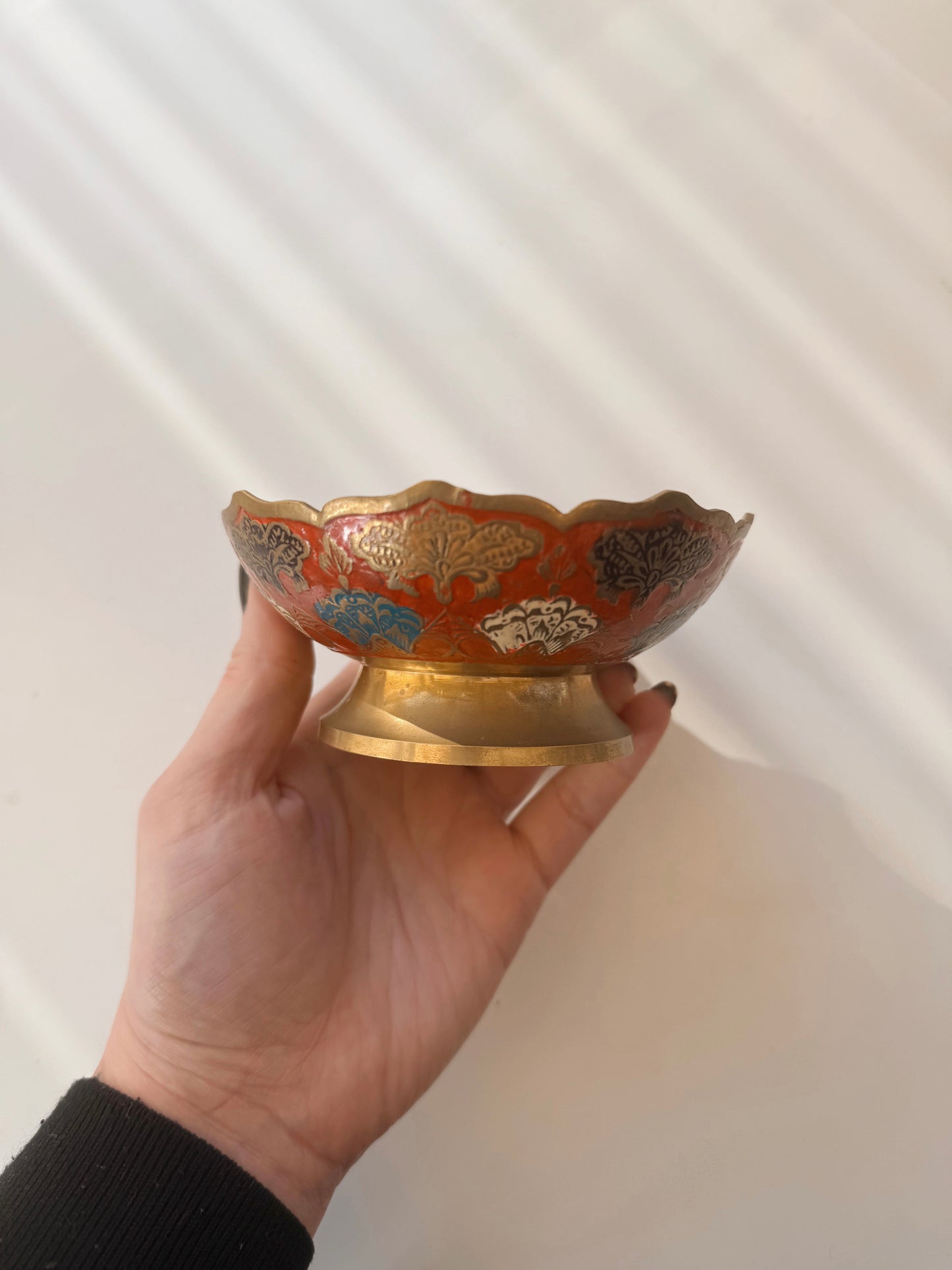 Vintage Brass + Enamel Floral Trinket Bowl