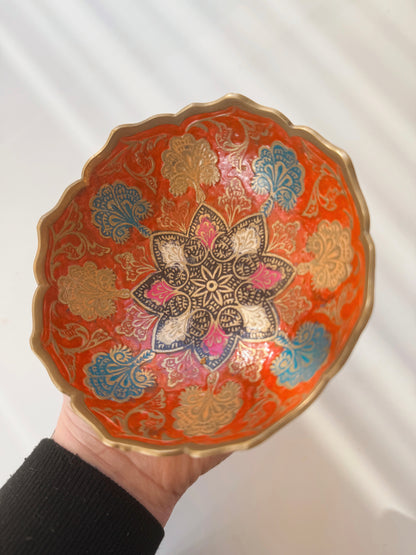 Vintage Brass + Enamel Floral Trinket Bowl