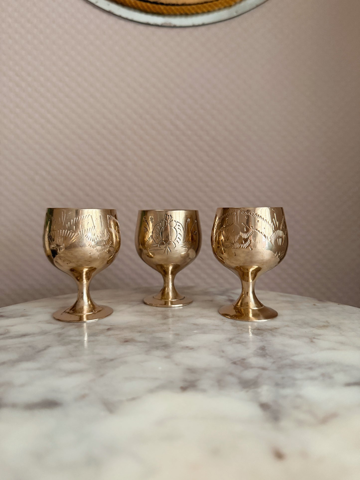 Vintage Brass Set of 3 Mini Goblets