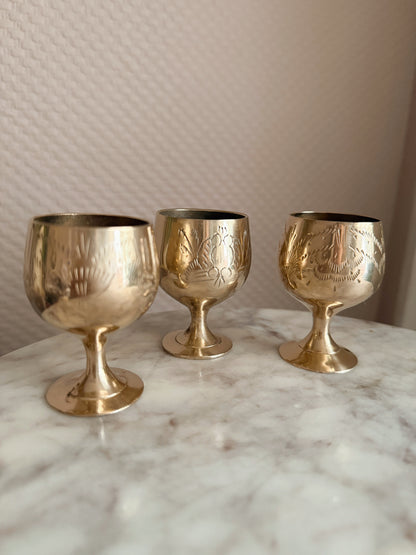 Vintage Brass Set of 3 Mini Goblets