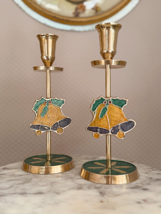 Vintage Brass Bell Candlestick Holders