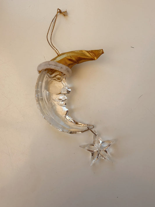 Vintage Glass Crescent Moon + Star Decoration