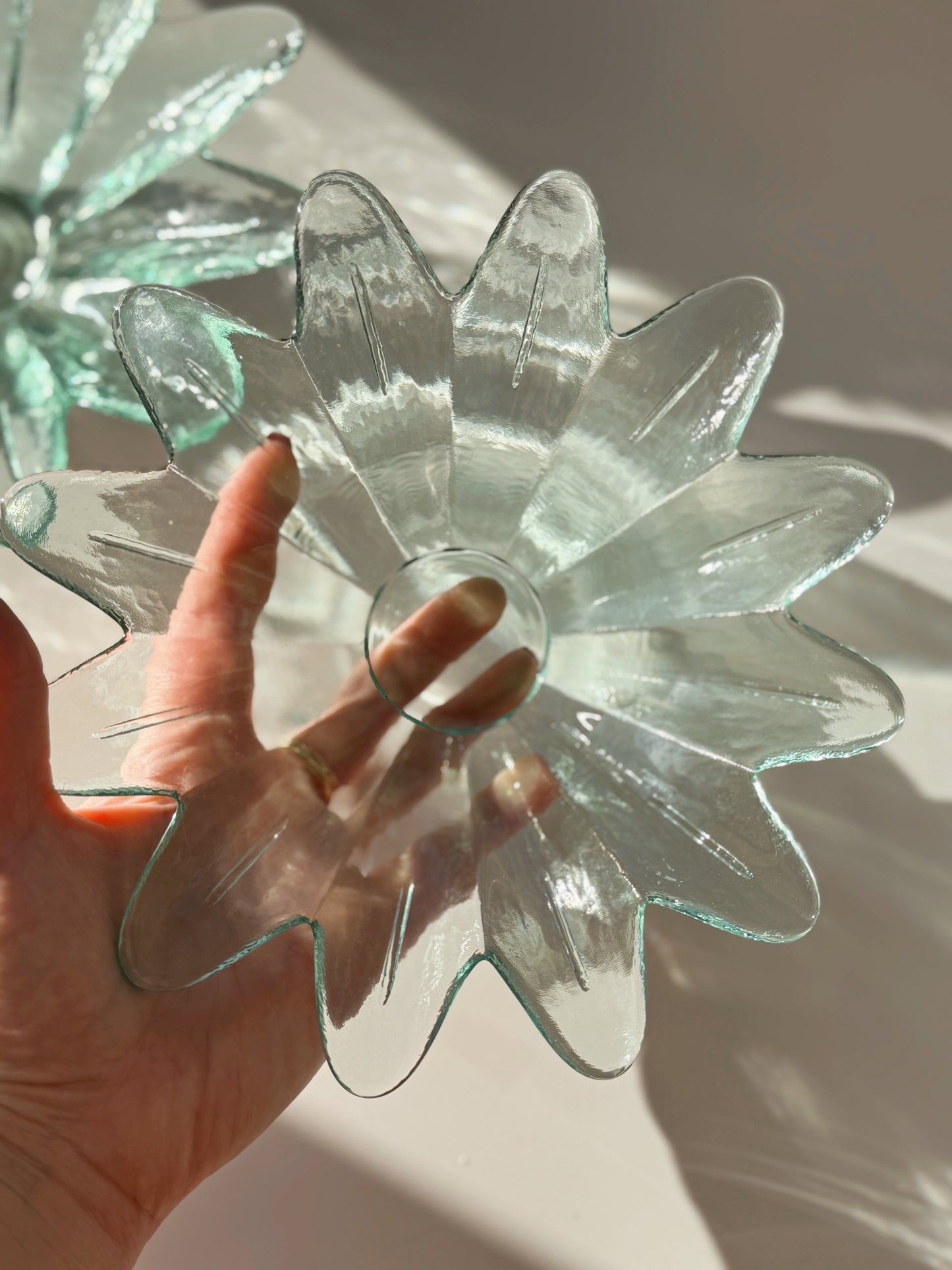 Vintage Green Glass Flower Bowl