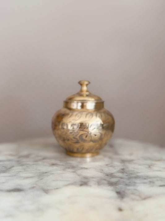 Vintage Brass Floral Trinket Pot