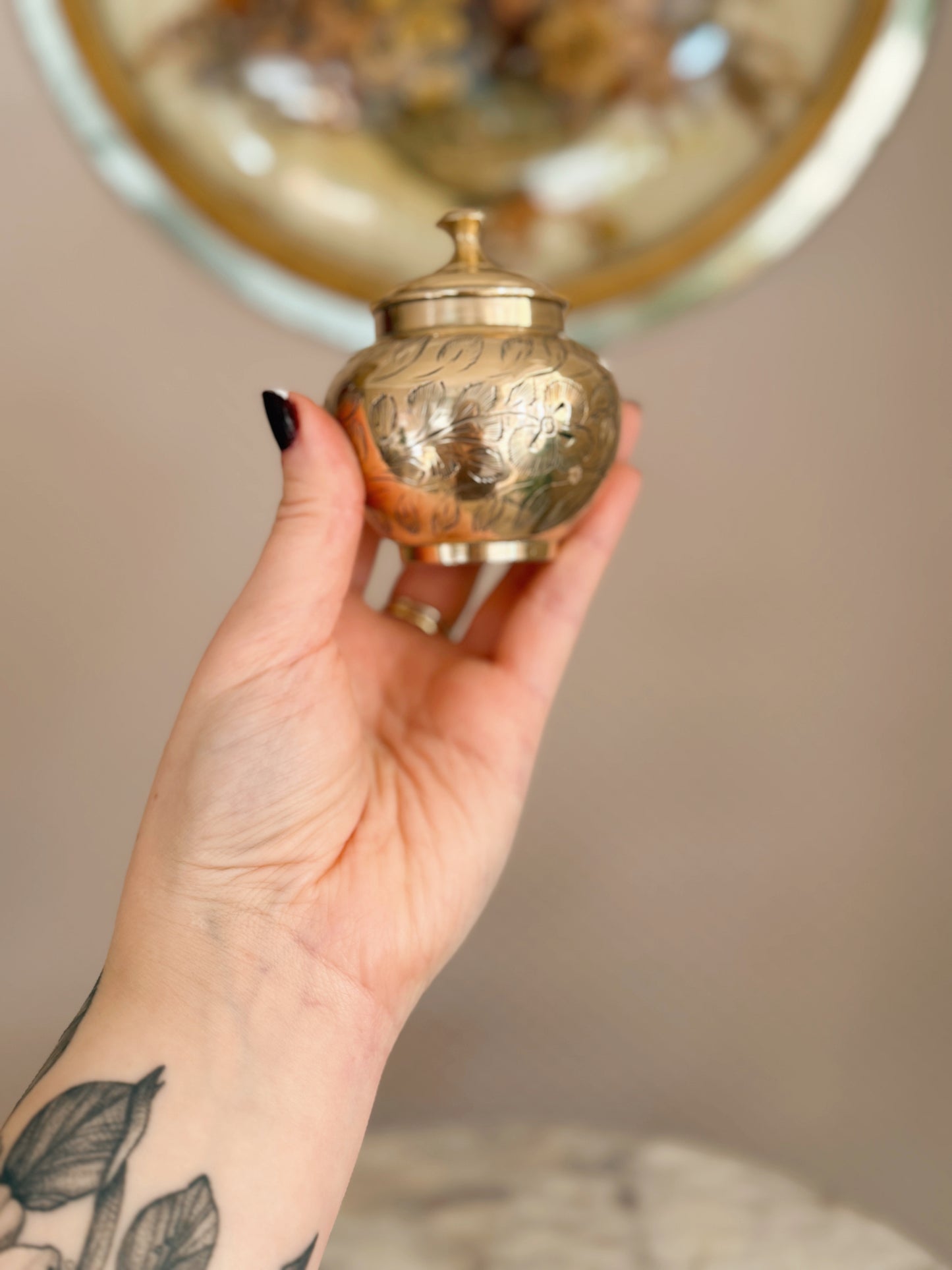 Vintage Brass Floral Trinket Pot