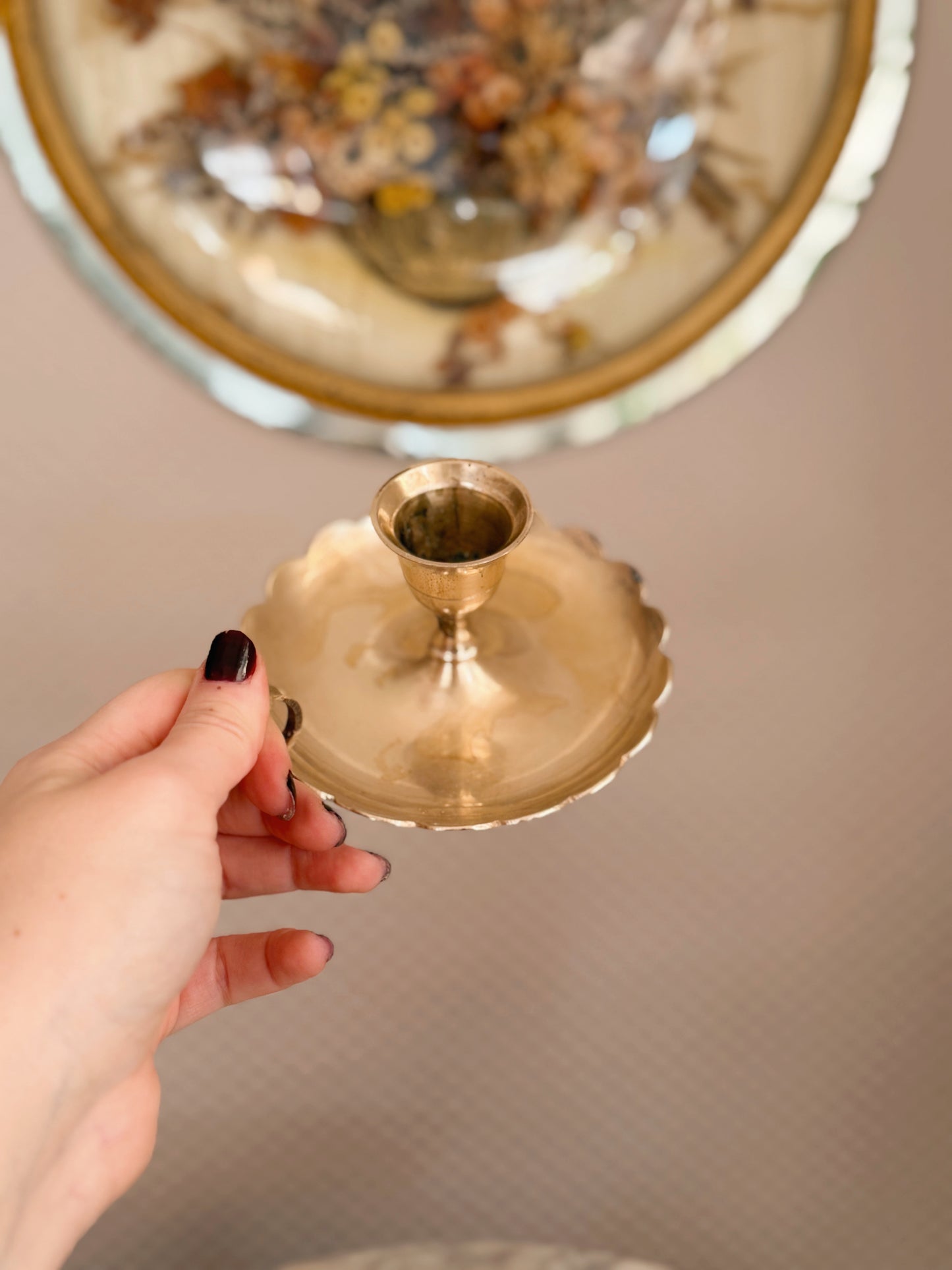 Vintage Brass Scallop Edge Candlestick Holder