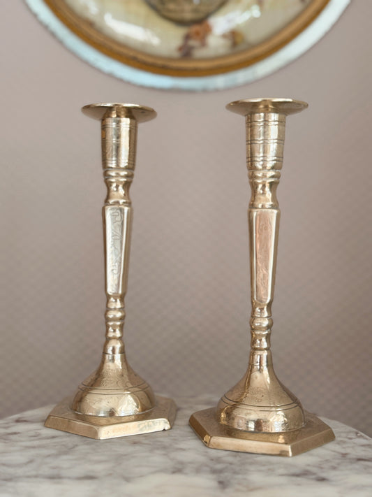 Vintage Brass Pair of Candlestick Holders