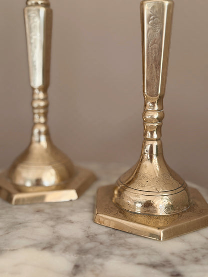 Vintage Brass Pair of Candlestick Holders