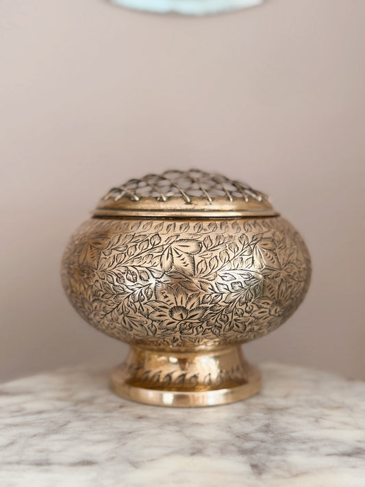 Vintage Brass Floral Incense Pot