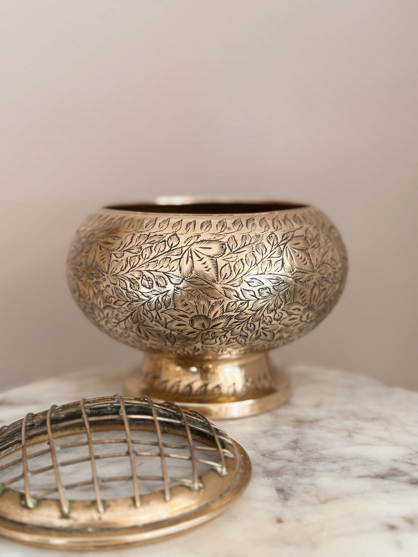 Vintage Brass Floral Incense Pot