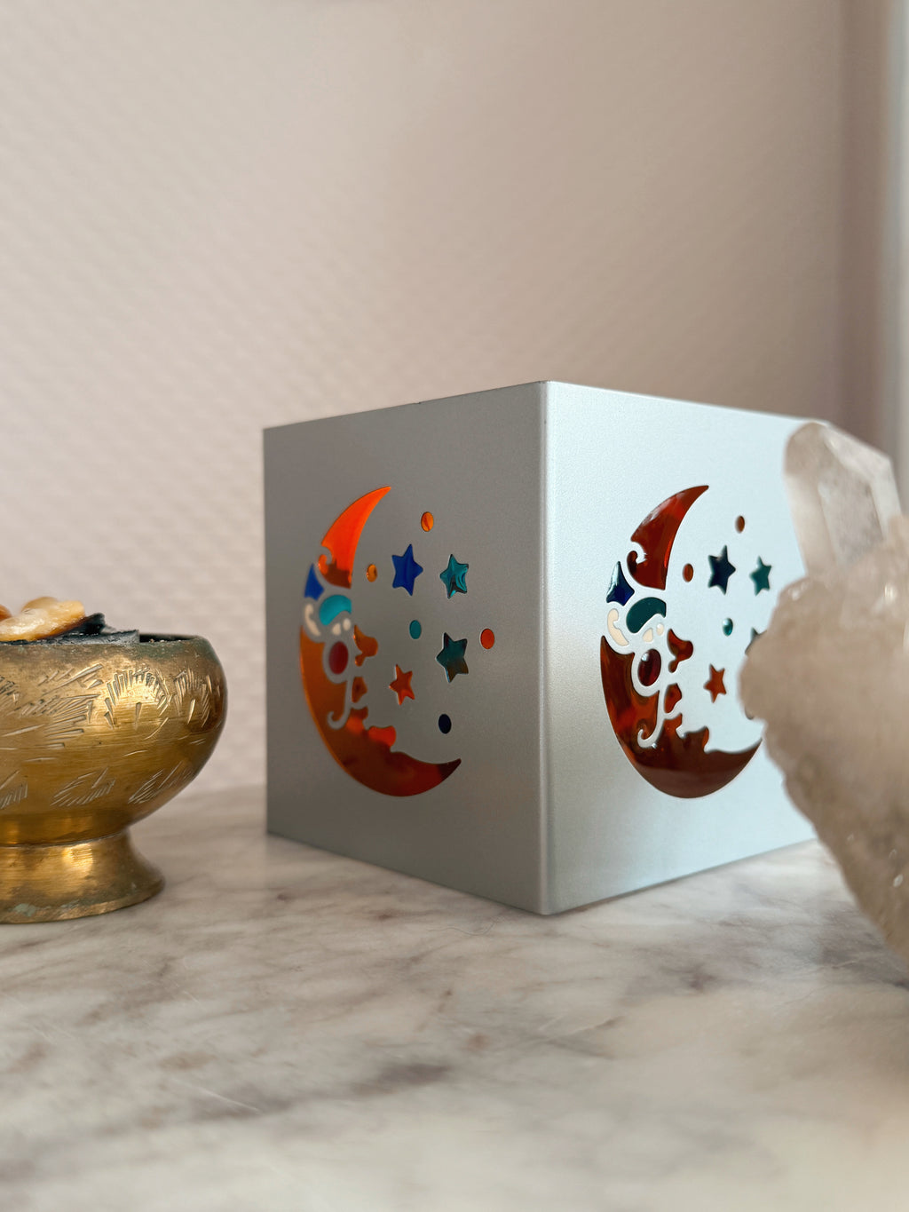 Vintage 90s Whimsigoth Metal Moon Tealight Holder