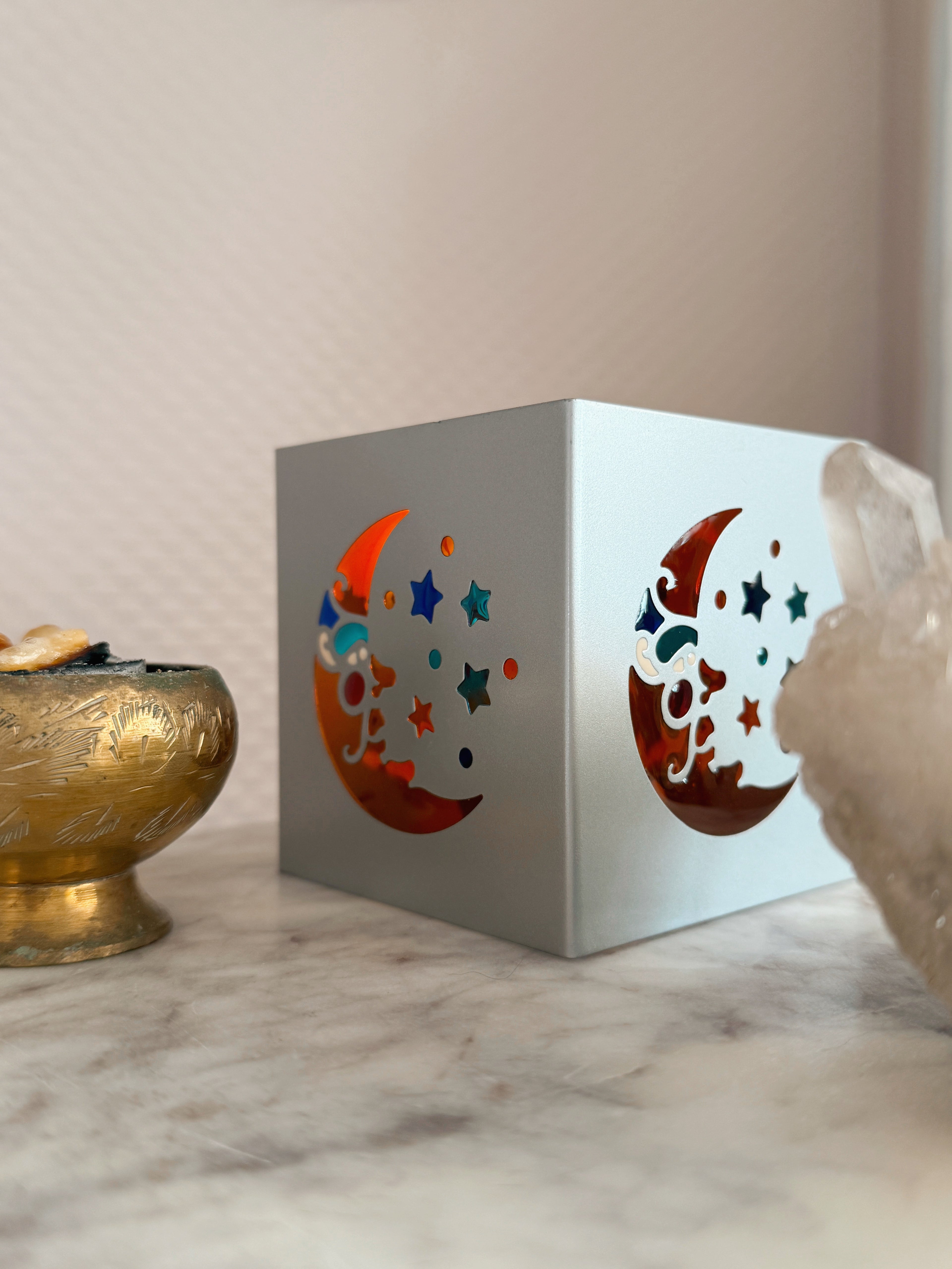 Vintage 90s Whimsigoth Metal Moon Tealight Holder