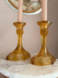 Vintage Amber Pair of Glass Candlestick Holders