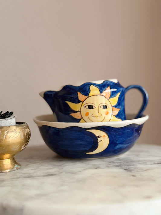 Vintage Celestial Ceramic Milk Jug + Sugar Bowl