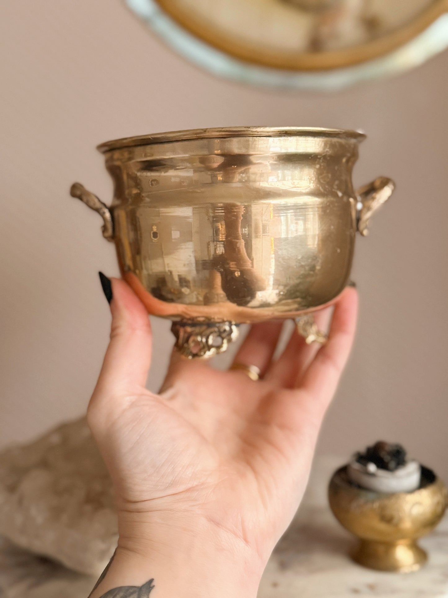 Vintage Small Brass Cauldron